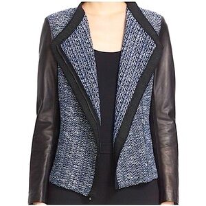 St. John Wool Tweed Leather Moto Jacket Blazer